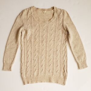 J.Crew Wool Blend Cable Knit Sweater Women's XS Oatmeal Beige Speckled